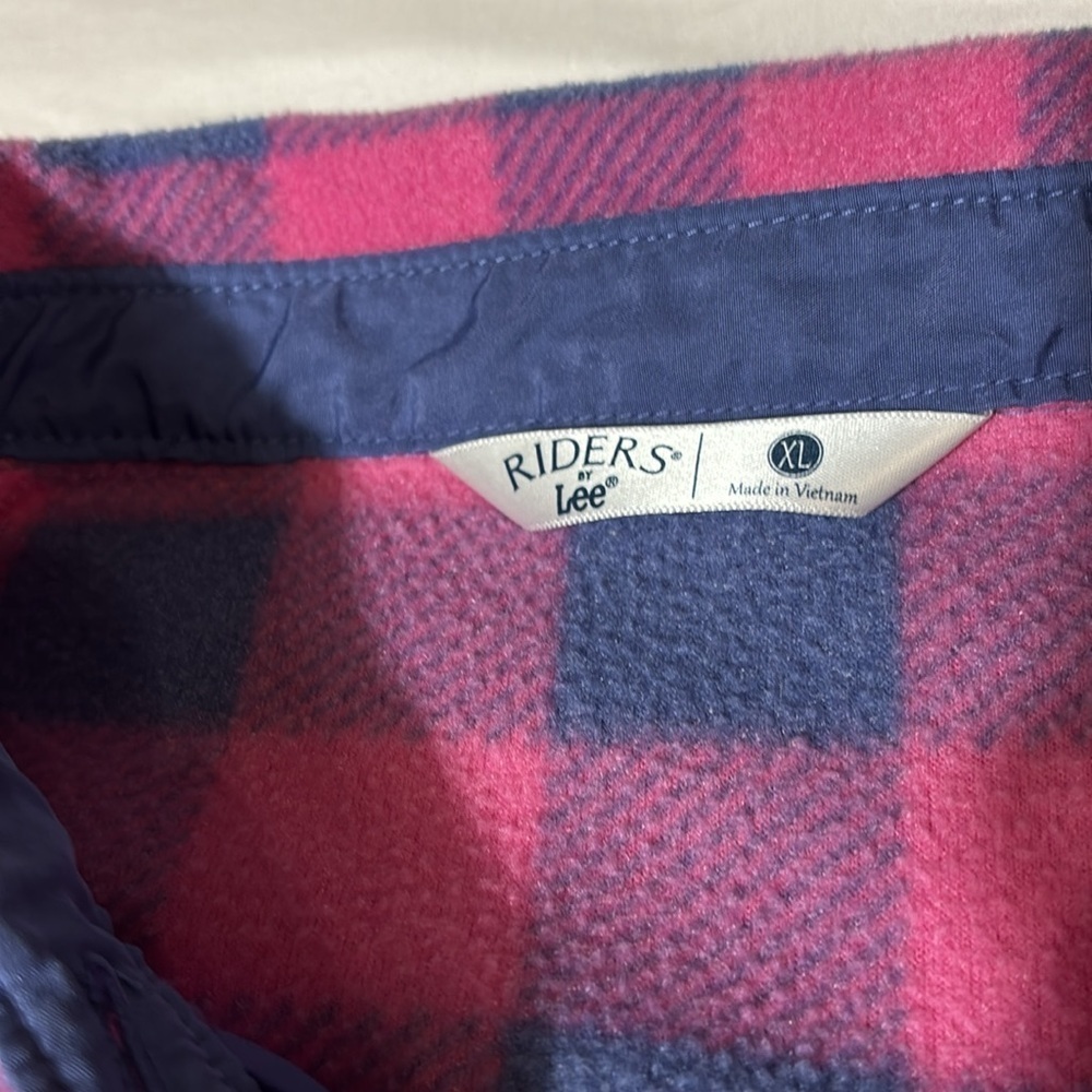 Riders By Lee Plaid Flannel Pink Blue Button up Fleece Size XL - Picture 2 of 10